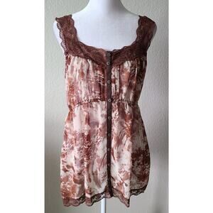Y2K Babydoll Milkmaid Lace Cottagecore Top Dress LARGE Semi Sheer Retro Button U